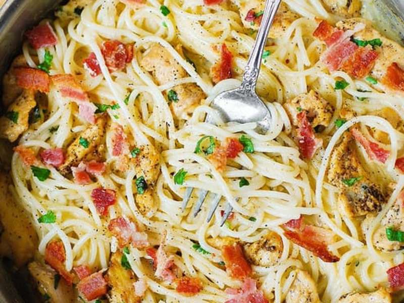 Chicken and Bacon Pasta with creamy Cilantro-Lime Sauce Recipe - Whisk