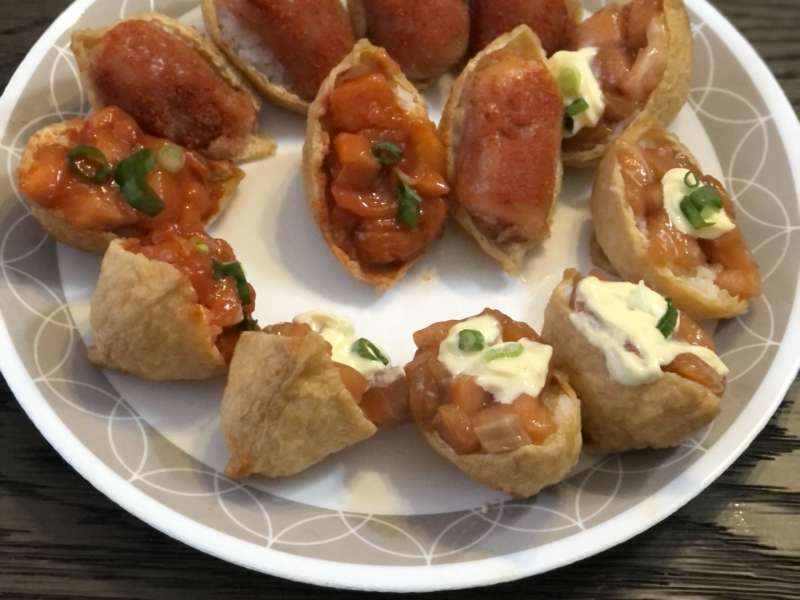 Inari with salmon pollock toppings Recipe - Whisk