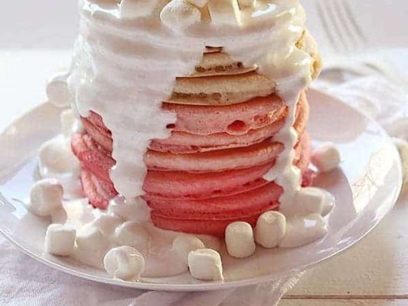 Pink Pancakes with Marshmallow Fluff Frosting Recipe - Whisk